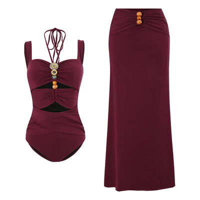 Conjunto de Traje de Baño de Una Pieza con Cuello Hueco Elegante