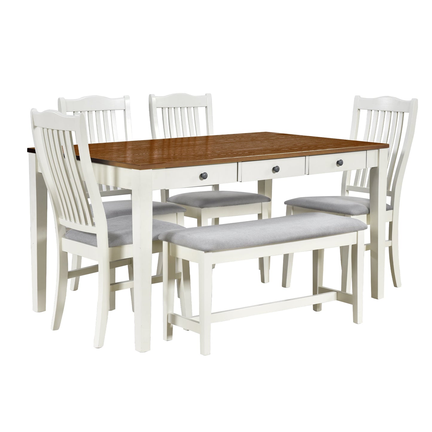 Conjunto de Mesa de Comedor de Madera de 6 Piezas TOPMAX de Estilo Mid-Century