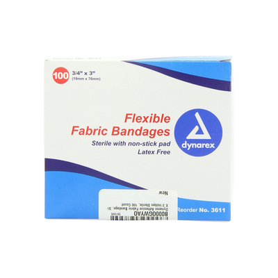 Dynarex Adhesive Fabric Bandages - Sterile, 3/4" x 3"