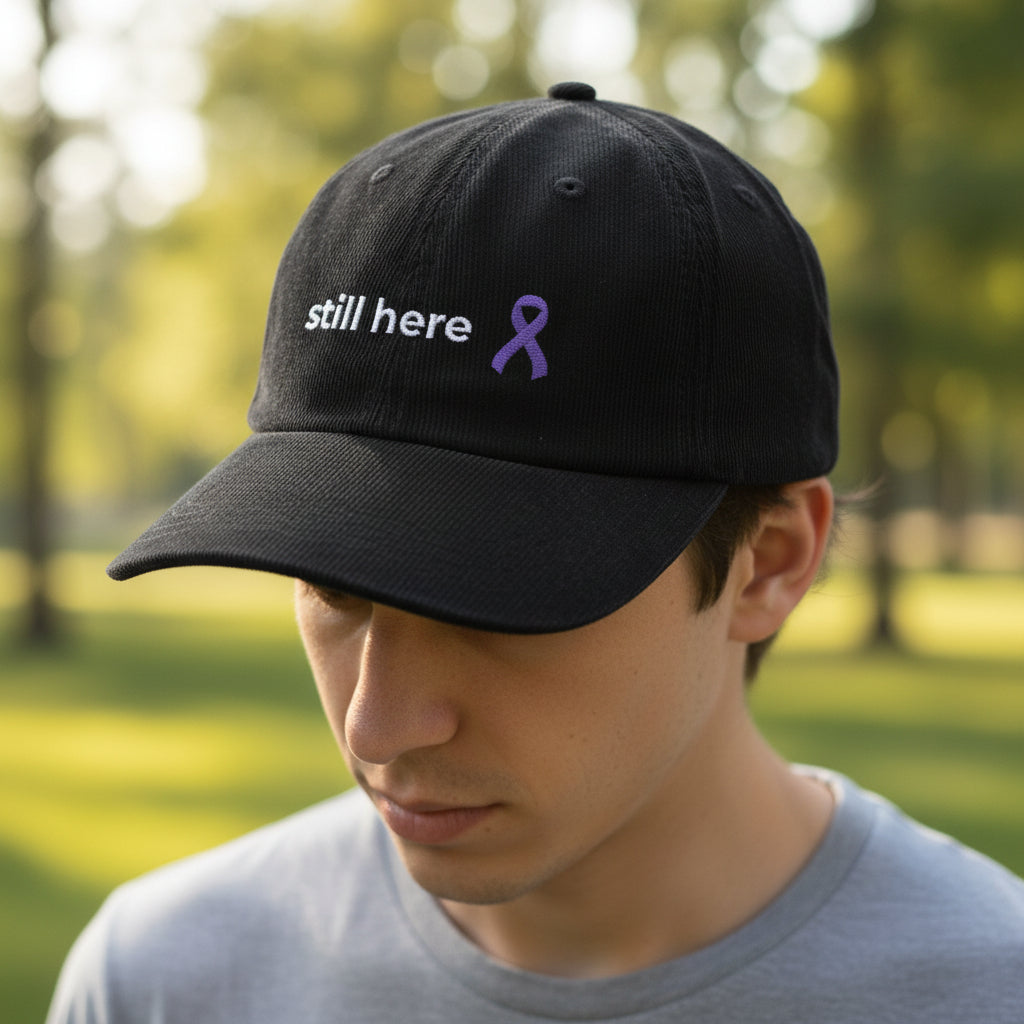 Still Here – Casquette en velours côtelé brodée de ruban lavande