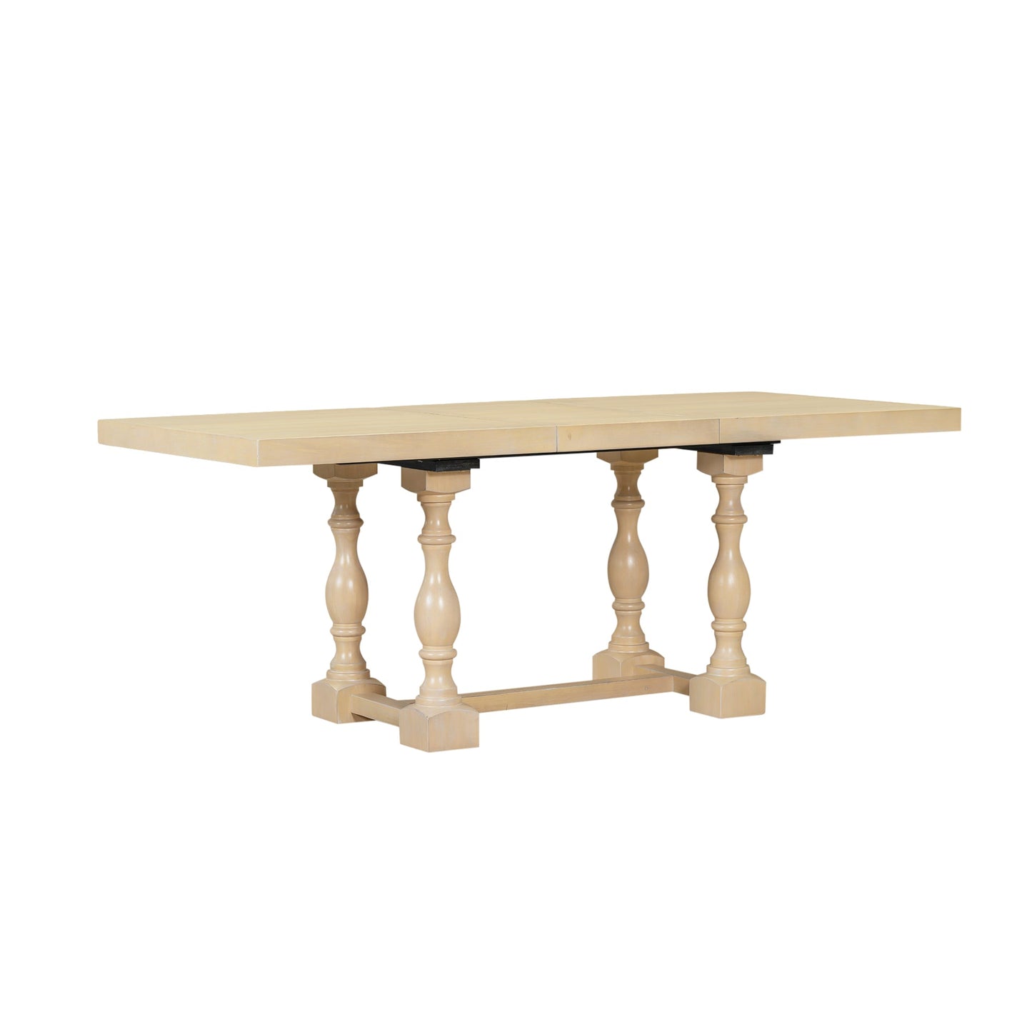 Traditional 6-Piece 78inch Trestle Extendable Dining Table Set with One 18inch Removable Leaf Padded Dining Chairs Bench,Natural - Korvel
