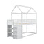TWIN/TWIN HOUSE BUNK BED WITH SHELVES AND DRAWERS FOR WHITE COLOR - Korvel