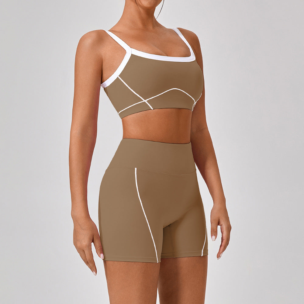 Conjunto de Ropa Deportiva de Tirantes para Mujer con Color Contrastante
