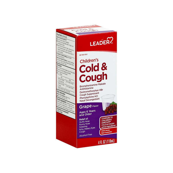 Leader Children's Liquid Cold & Cough - Grape Flavor, 4 Fl Oz
