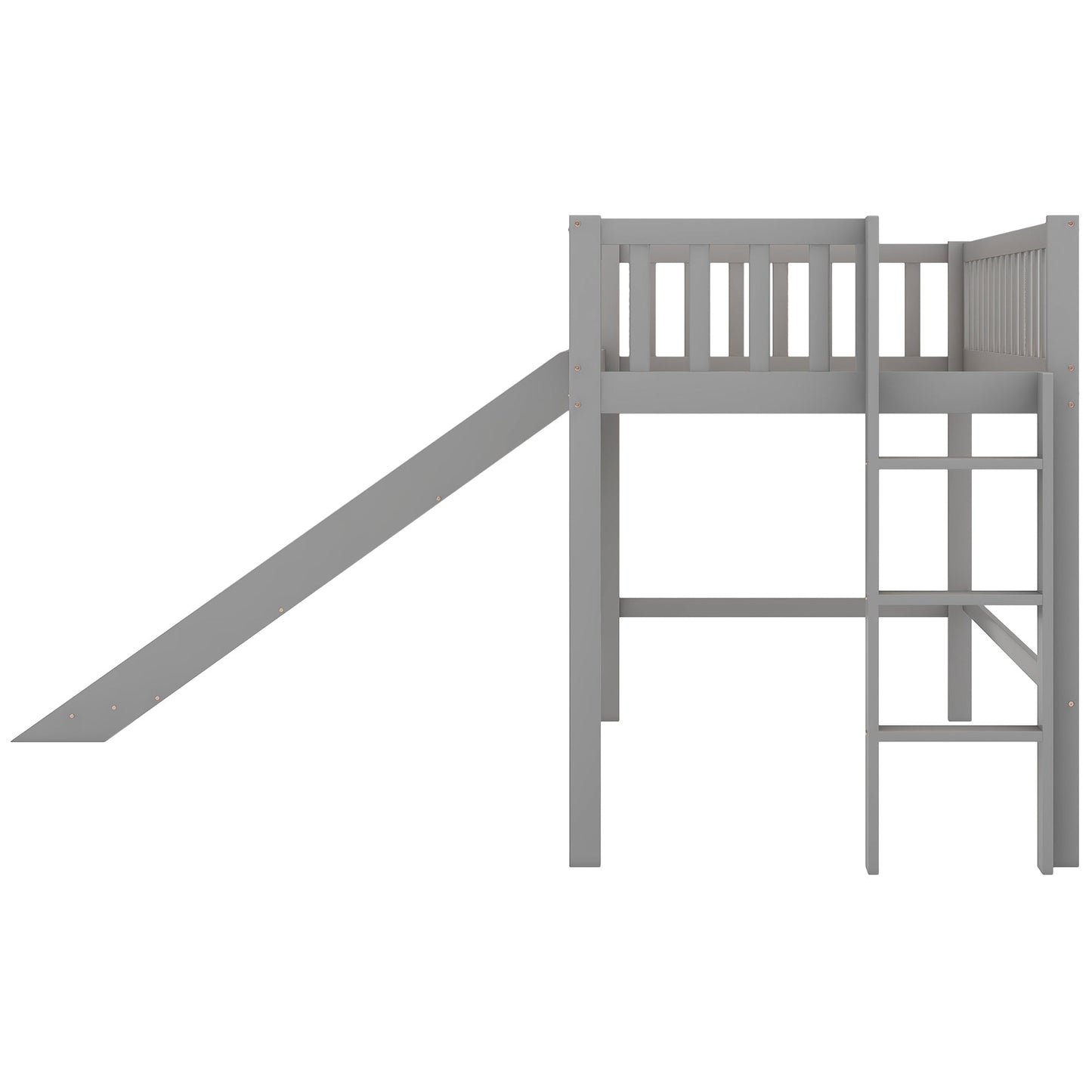 Cama baja tipo loft tamaño twin con escalera y tobogán - Gris
