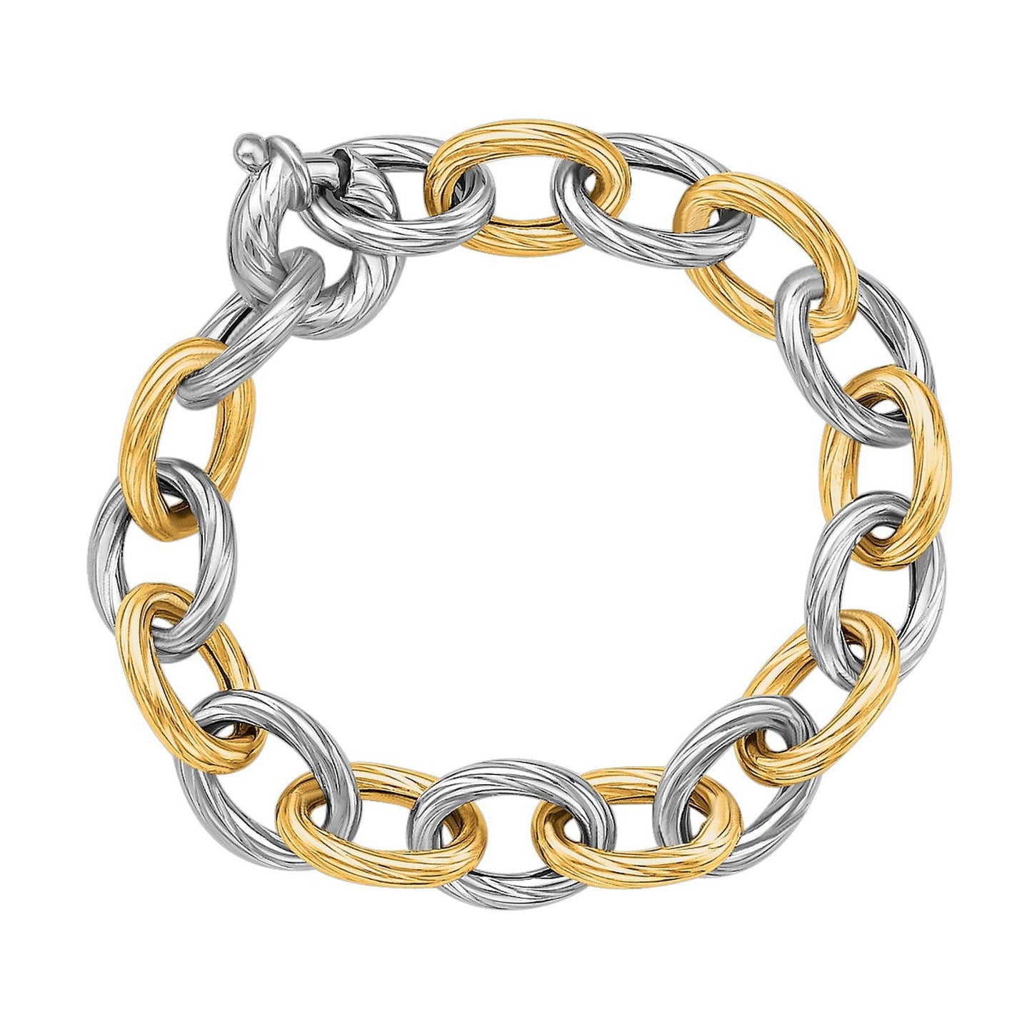 18k Yellow Gold & Sterling Silver Diamond Cut Chain Bracelet
