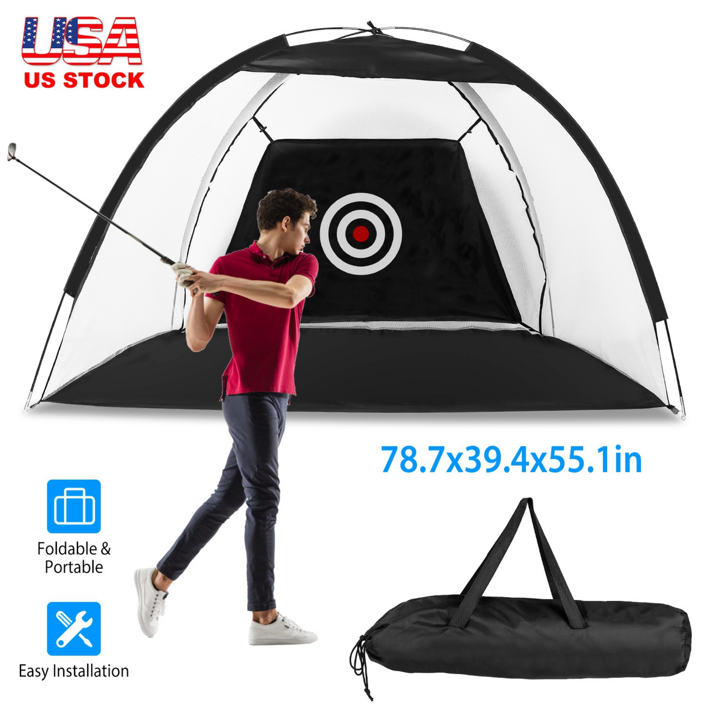 Filet d'entraînement de golf avec tissu cible et sac de transport