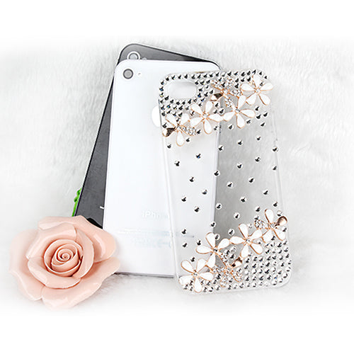 Funda de Rhinestone con Flor Brillante Transparente para iPhone 4/4S