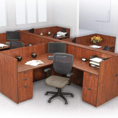 Office Pope L-Shaped Workstation Cubicle Desk - Mahogany