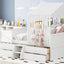 Full Size House Low Loft Bed with Four Drawers,White - Korvel