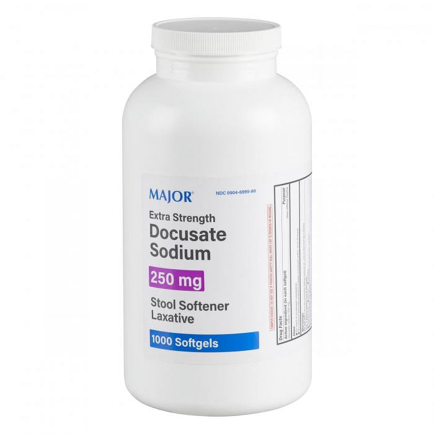 Major Stool Softener 250 mg - Soulagement Extra Fort, 1000 Gélules Molles