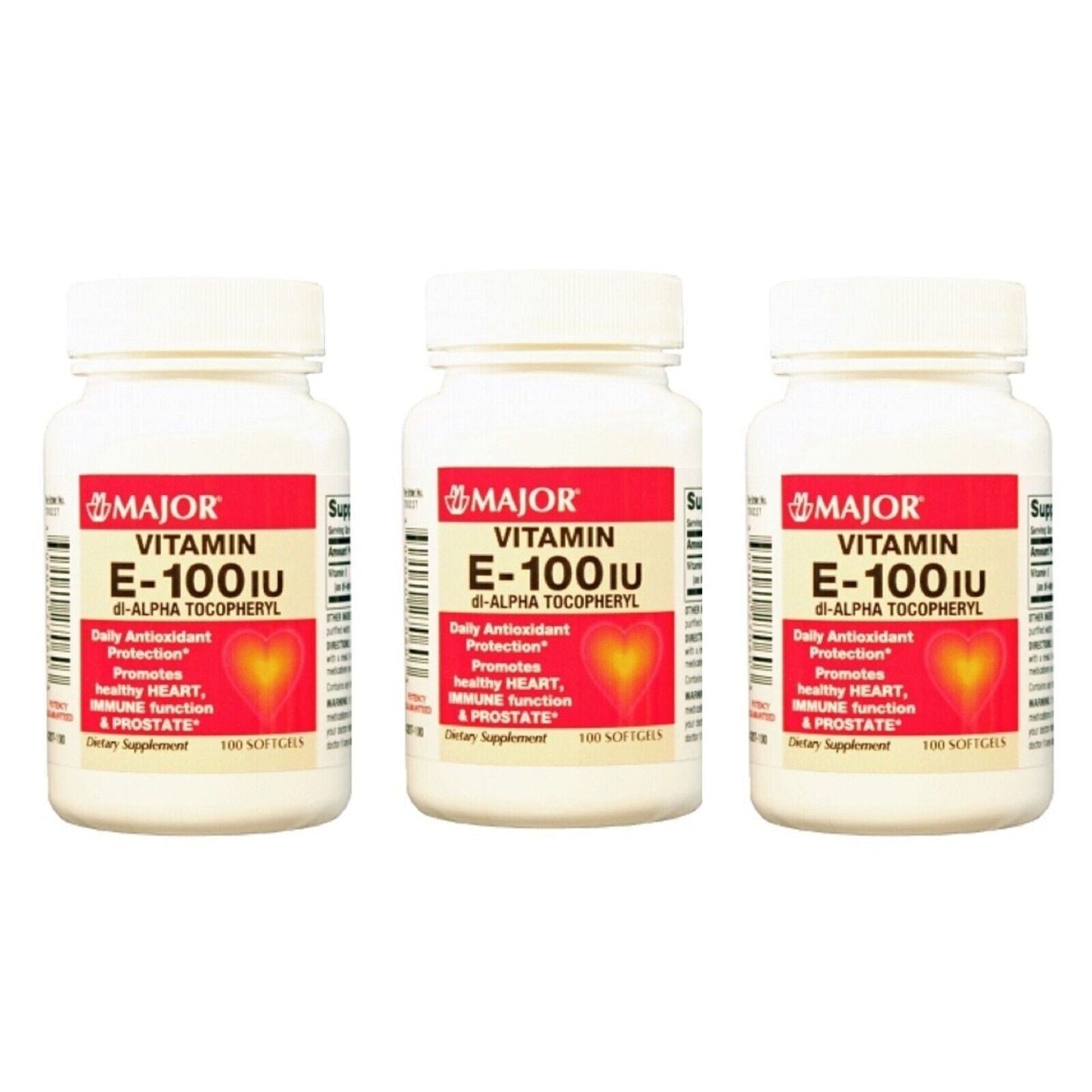 Major Vitamin E 100 IU - 3 Pack of Softgels