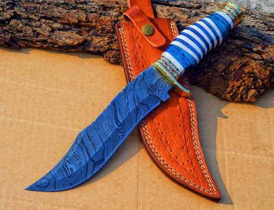 The Ultimate Bowie: 14-Inch Damascus Steel Knife with Luxurious Handle - Korvel