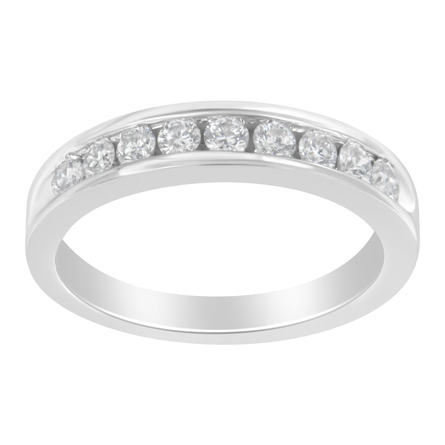 Bague en Or Blanc 18 Carats avec Diamants Ronds en Canaux