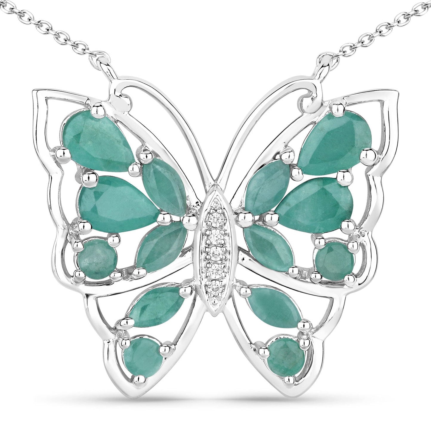 2.60 Carat Genuine Emerald and White Zircon Necklace