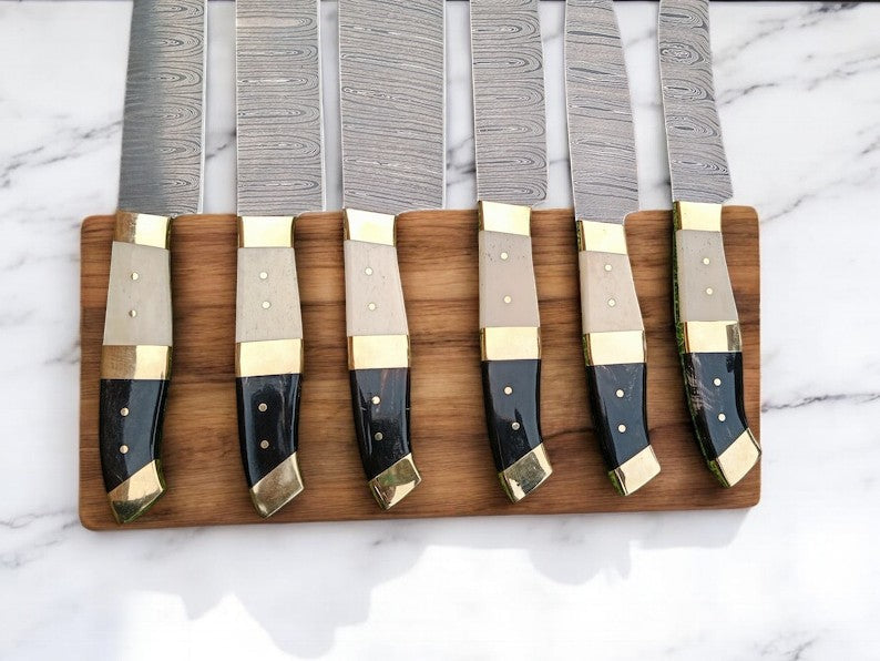 Exquisite 6-Piece Custom Damascus Knife Set with Bone Handles - Korvel