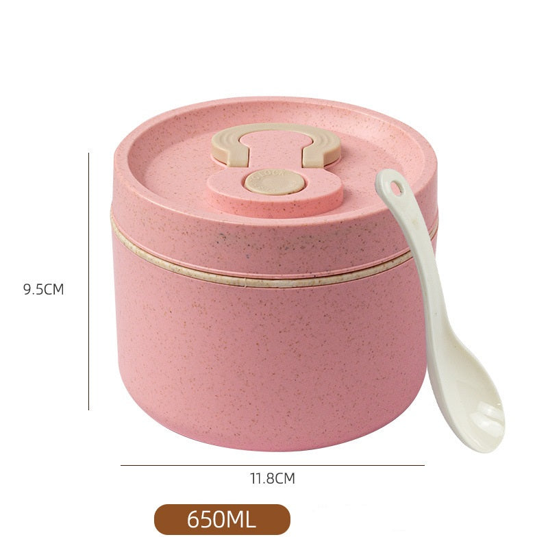 Sealed portable wheat straw insulated lunch box lunch box can be heated in microwave 650ml round lunch box - Korvel