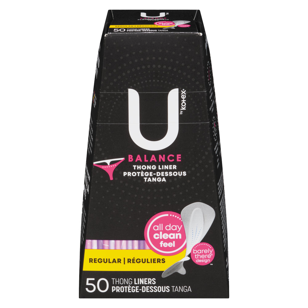 U by Kotex Balance Thong Panty Liners, Absorbencia Regular, 50 Contenido