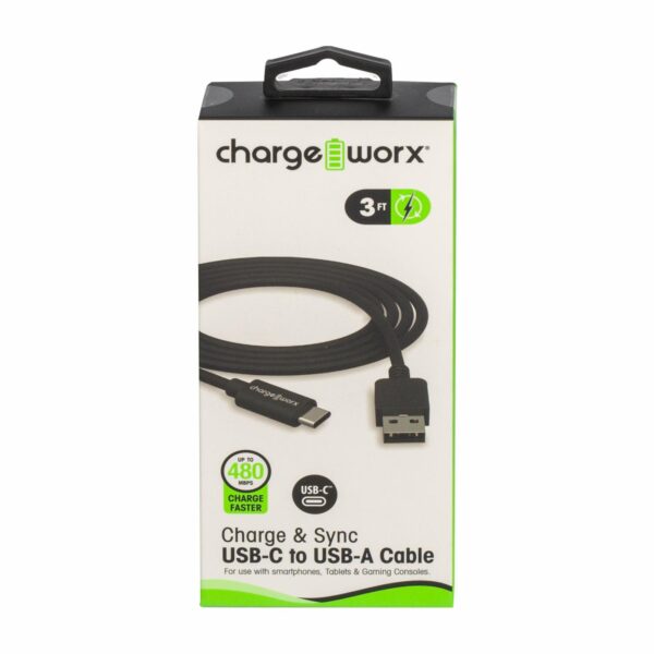 Cable de sincronización Charge Worxs de 3 pies USB-C a USB-A - Negro