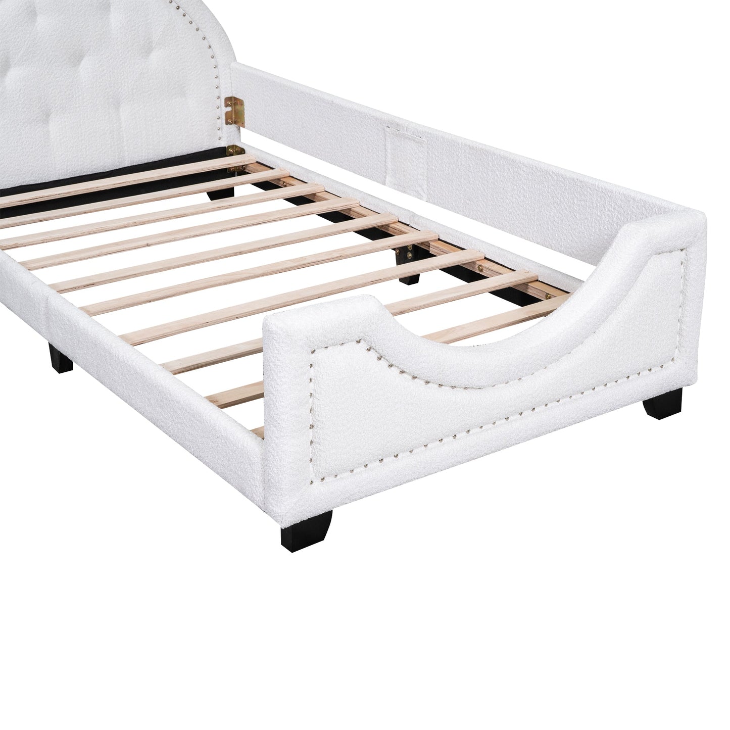Lit de jour rembourré en polaire Teddy taille twin avec tête de lit en forme d'oreilles