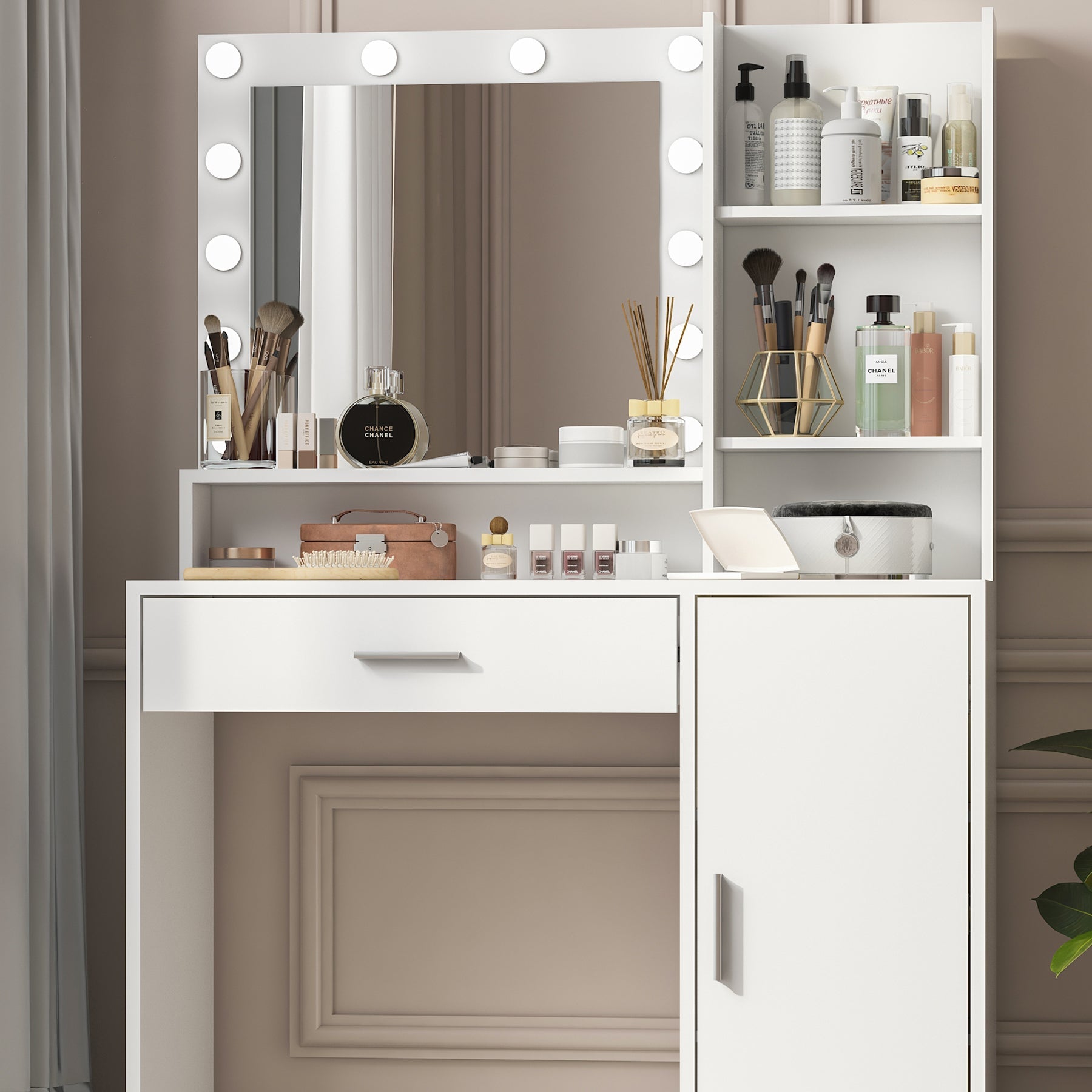 Makeup Vanity Desk with Mirror & Light - Korvel