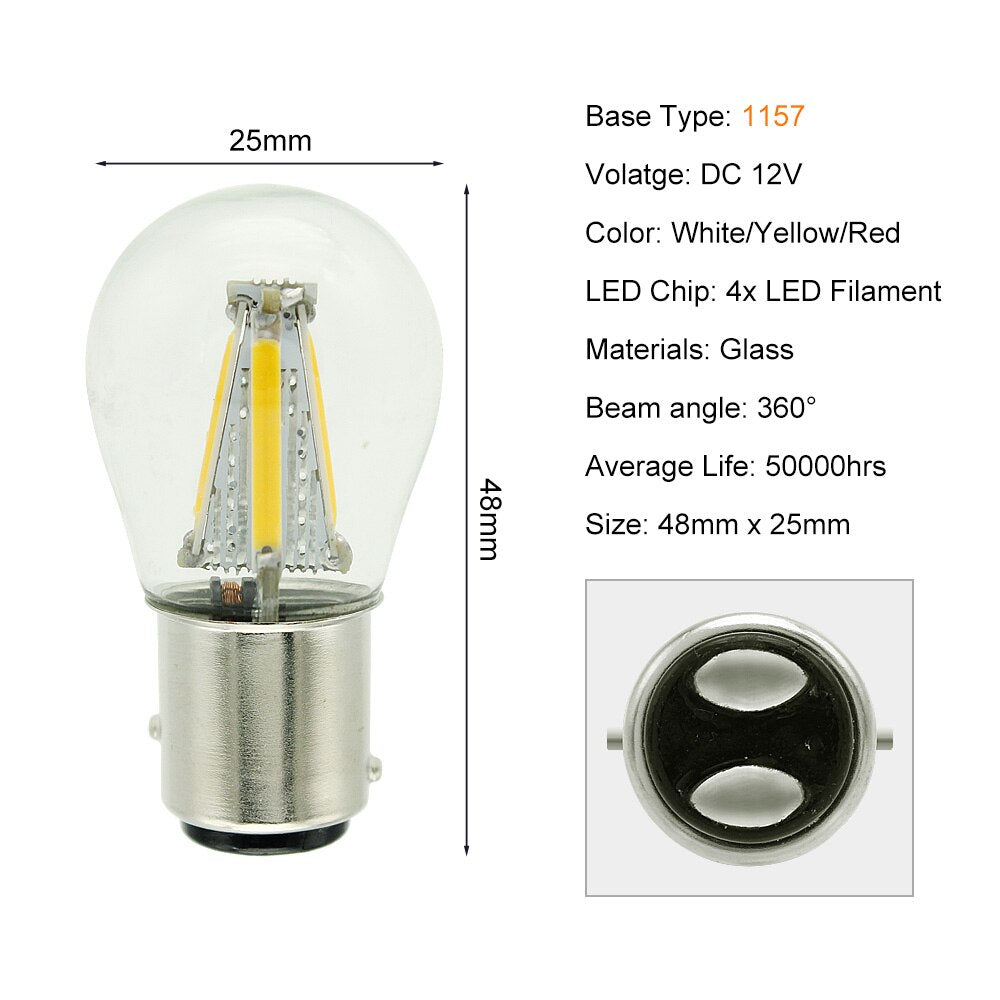 1pcs 1156 P21W BA15S 1157 BAY15D COB LED Filament Chip Car Brake Lights Auto Reverse Bulb Parking Lamp 12V Red White Yellow - Korvel