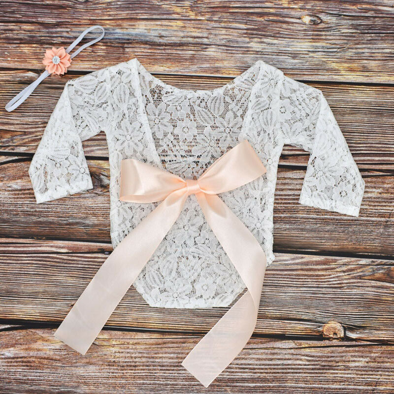 Conjunto de Romper de Encaje para Recién Nacidos y Banda para el Cabello