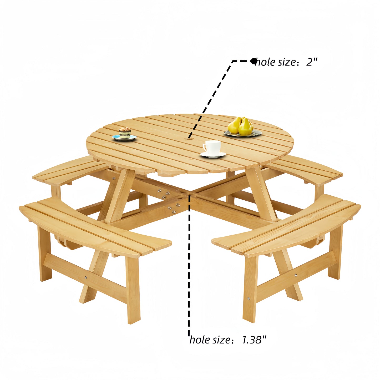 Outdoor picnic table for 8 people, circular picnic table for 8 people, with 4 embedded bench tables and bench sets - Korvel