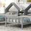 Double Twin Size Platform Bed with House-shaped Headboard and a Built-in Nightstand  Grey - Korvel