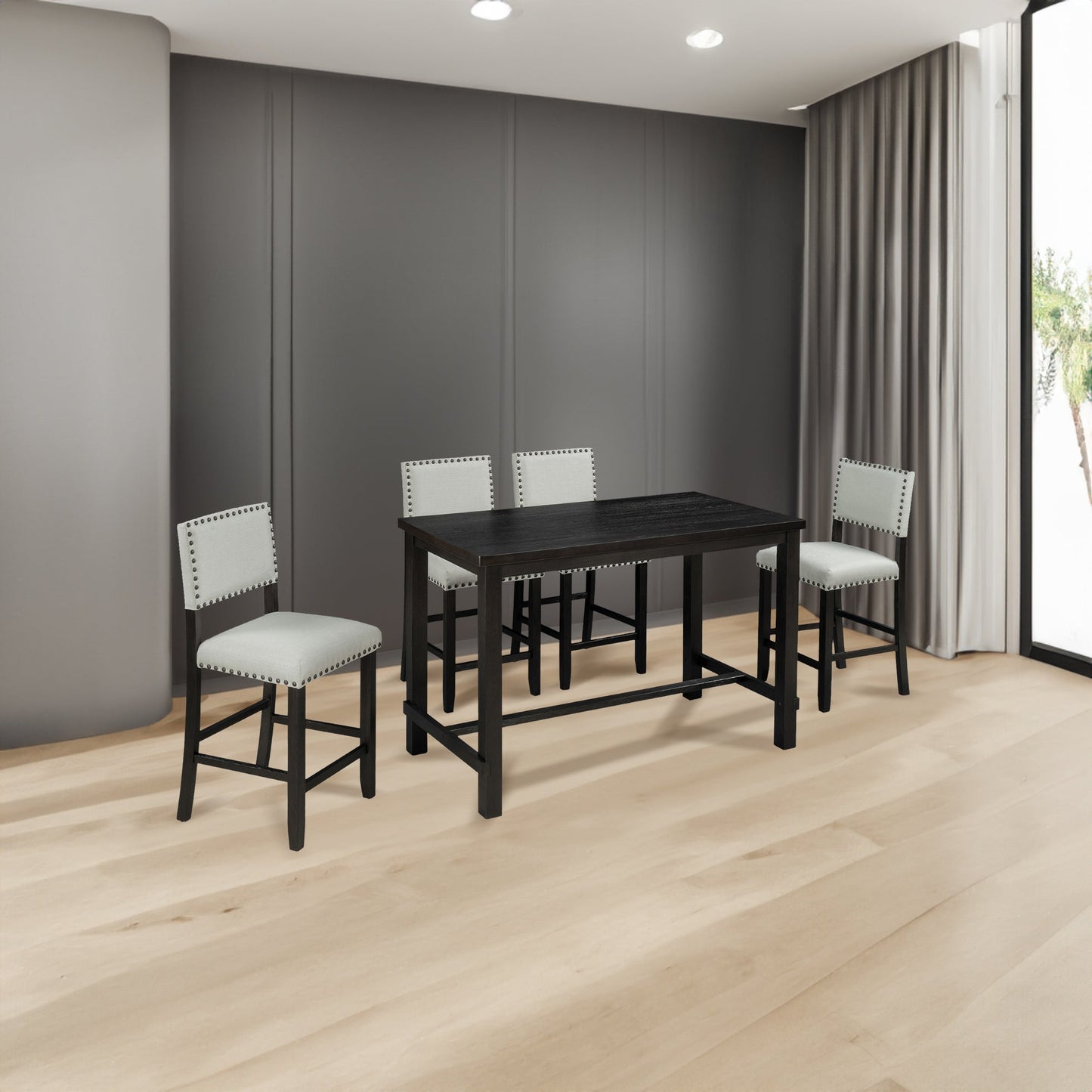 Conjunto de Comedor de Altura de Mostrador TREXM de 5 Piezas en Espresso y Beige