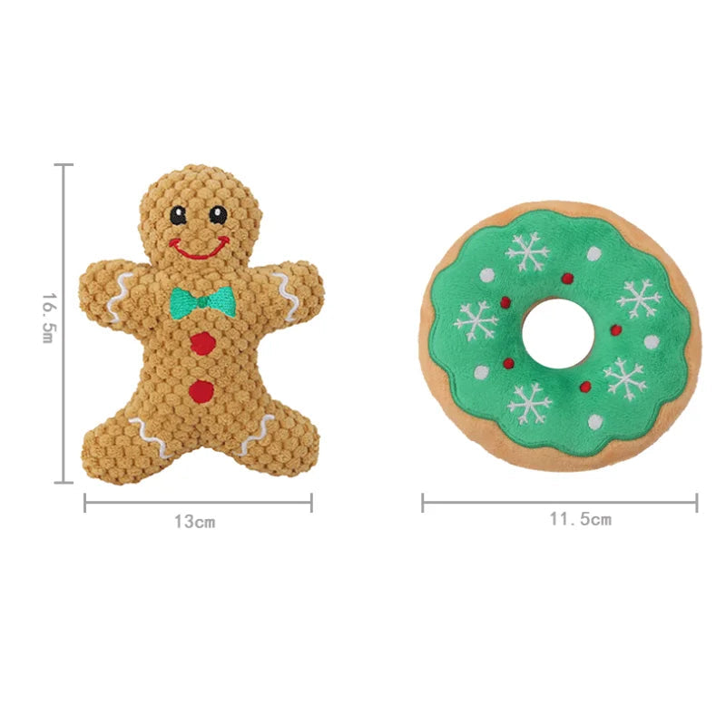 Christmas Plush Dog Toy Series - Santa, Elk, Gingerbread & Donut