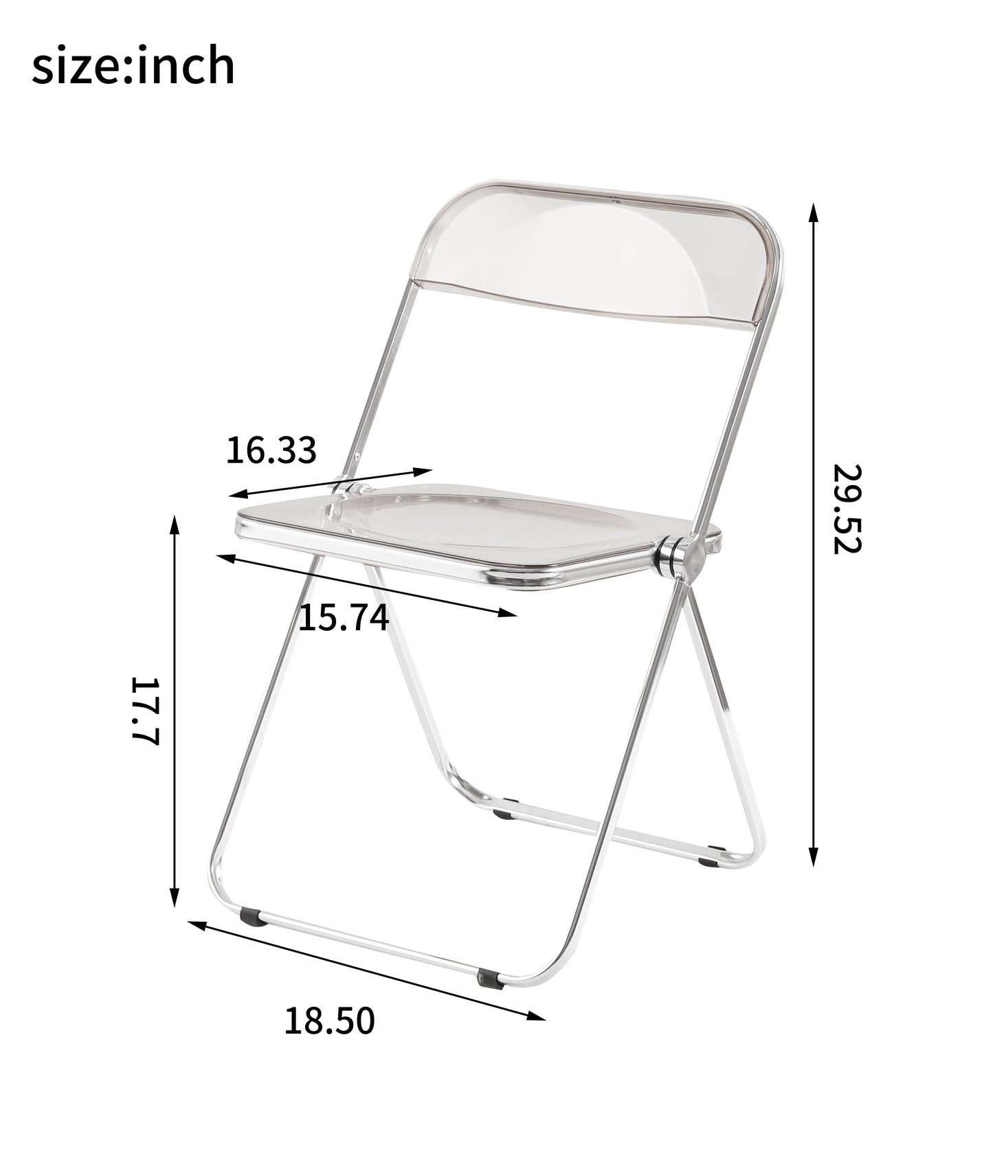 Transparent chair, stackable folding chair, PC plastic living room chair, chrome frame foldable acrylic chair, O-Clear - Korvel