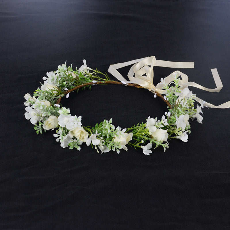 Spring flower wreath fresh simulation flower headdress green plants flowers wedding flower wreath - Korvel