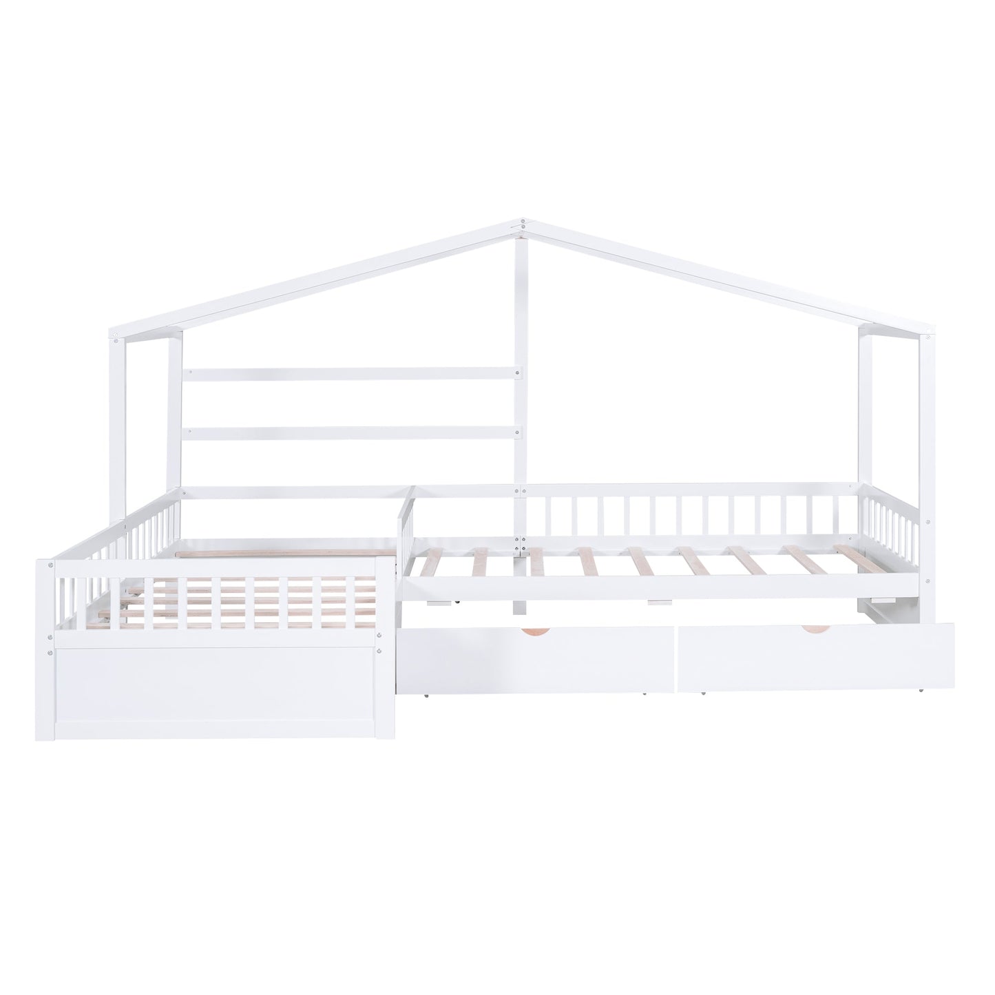 Twin Size House Platform Bed with Three Storage Drawers White - Korvel