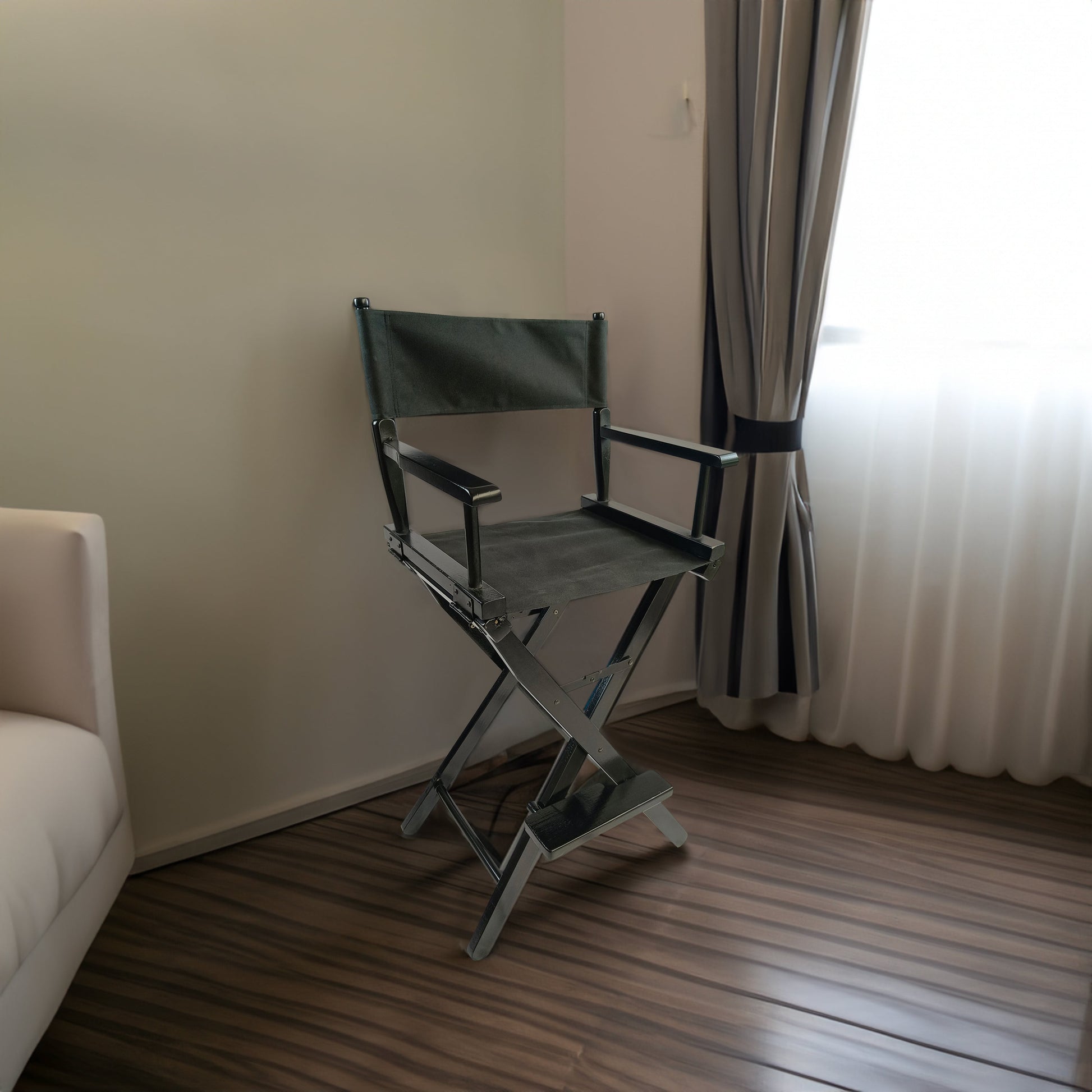 Casual Home Director's Chair, Black Frame/Black Canvas,Suitable for adults, foldable style, 2pcs/set populus - Korvel