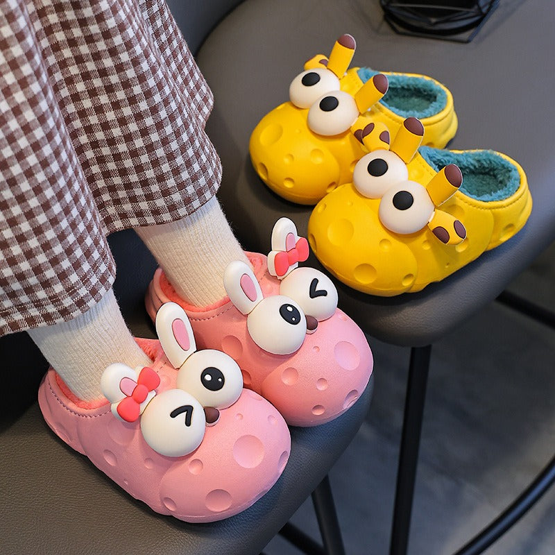 Autumn and winter baby cotton slippers for boys and girls, warm and plush bag with cotton cover and waterproof large, medium, and small children cotton slippers - Korvel