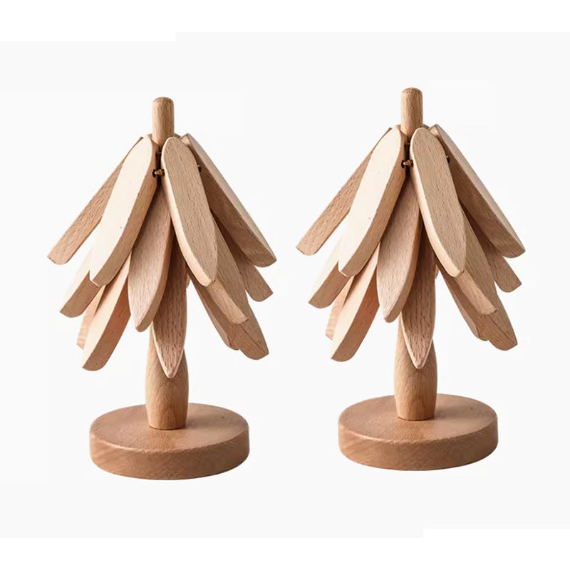 Wooden Christmas Tree Folding Coaster Black Walnut Thick Seat Adiabatic Pad For Kitchen Desktop Decoration Housewarming Gift - Korvel