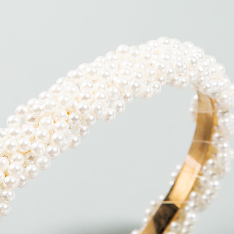 Korean Style Fashion Beautiful Wind Full Of Pearl Hair Hoop Girl Super Fairy Headband Temperament Wild Simple Head Buckle - Korvel
