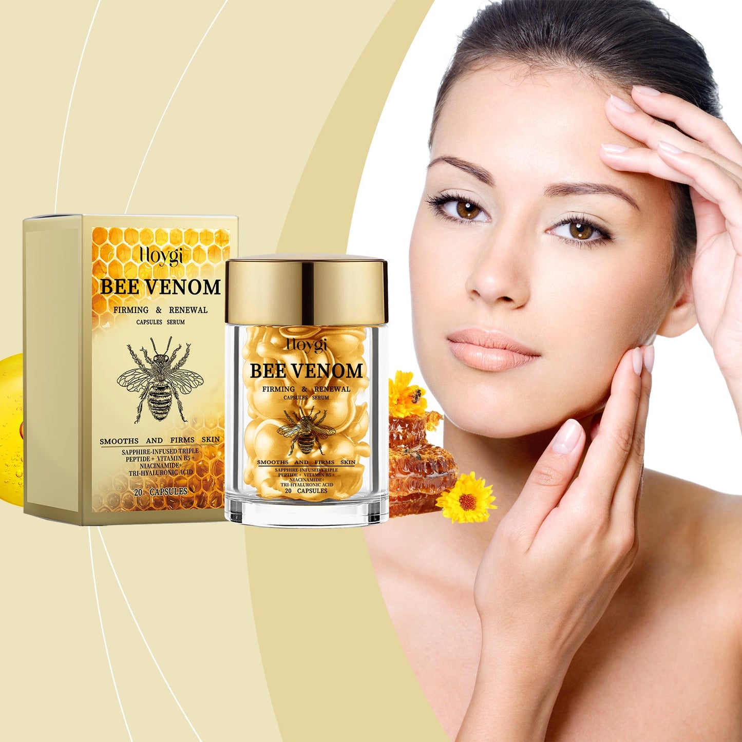 Capsules de soin facial au venin d'abeille pour une peau nourrie et hydratée