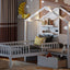 Twin Size House Bed with Upholstered Sofa and Charging Station