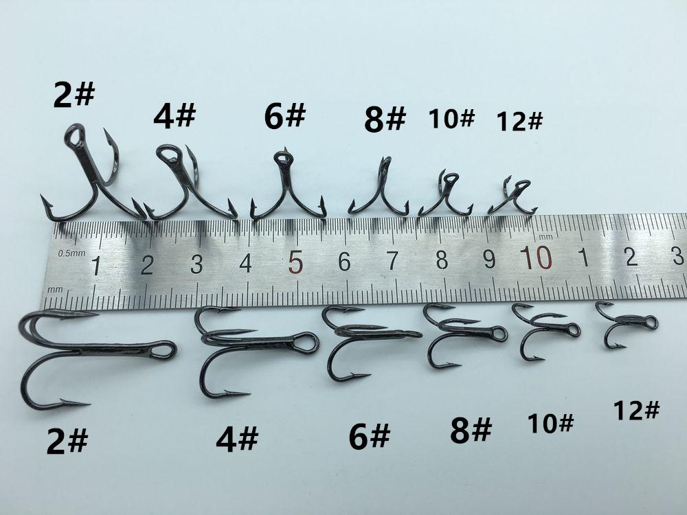 Rompin 20pc/lot 2/4/6/8/10# Fishing Hook High Carbon Steel Treble  Black - Korvel