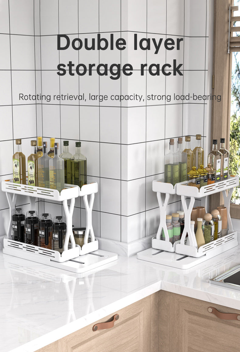 Pull out Rotating Spice Rack Organizer for Cabinet Rotate Makeup Organizer Slide Bottle Box Holder Plastic Seasoning Spice Rack - Korvel