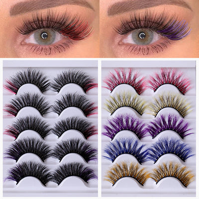 Colorful Fried 5 Pairs Of False Eyelashes Multi-Layer Thick Cross Mink Hair Eyelashes 8D FLUFFY - Korvel