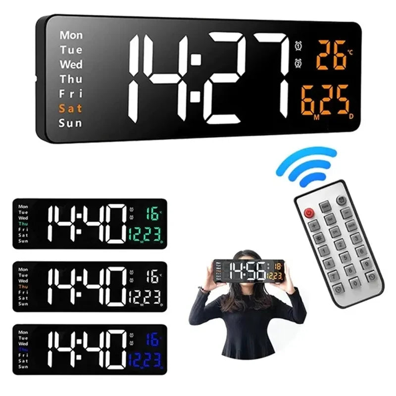 Large LED Wall Clock with Remote Control and Dual Alarms