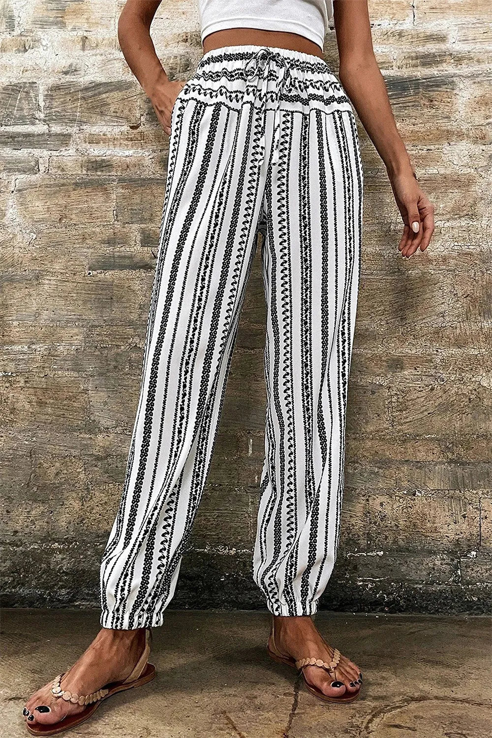Printed Elastic Waist Pants - Korvel
