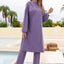 Cap, Drawstring Mock Neck Long Sleeve Top and Pants Swim Set - Korvel