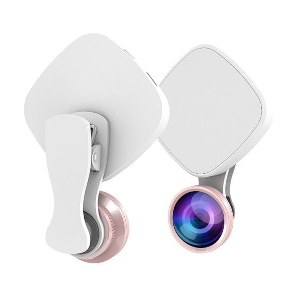 Selfie Ring Light with HD 3 in 1 Fisheye Wide Angle Macro Lens Flash Led Camera Phone Photography for iPhone Samsung Lens - Korvel