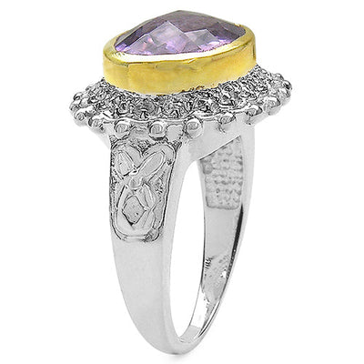 Two Tone Plated 4.36 Carat Amethyst & White Topaz Ring