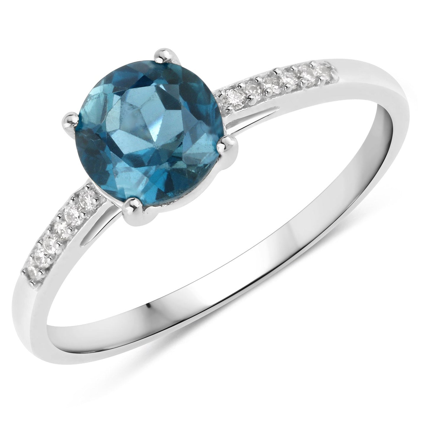 Bague de fiançailles en or blanc 14K avec topaze bleue de Londres et diamants de 1,05 carat