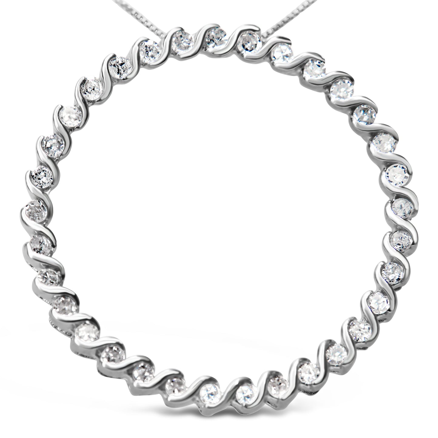 .925 Sterling Silver Round Diamond Spiral Pendant Necklace
